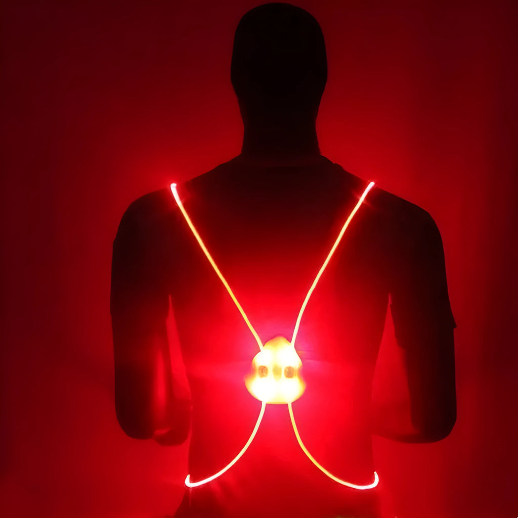 LED fiber optic reflective vest with adjustable 60-90cm waist, 200m visibility, for night cycling and running