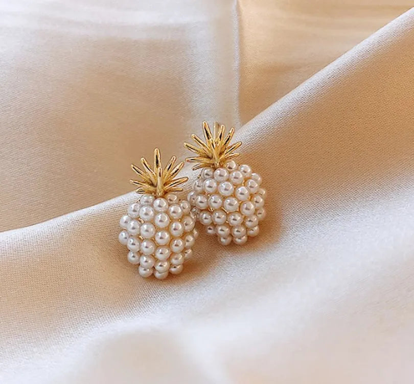 Pineapple starfish pearl earrings in Korean style with alloy construction and electroplated finish