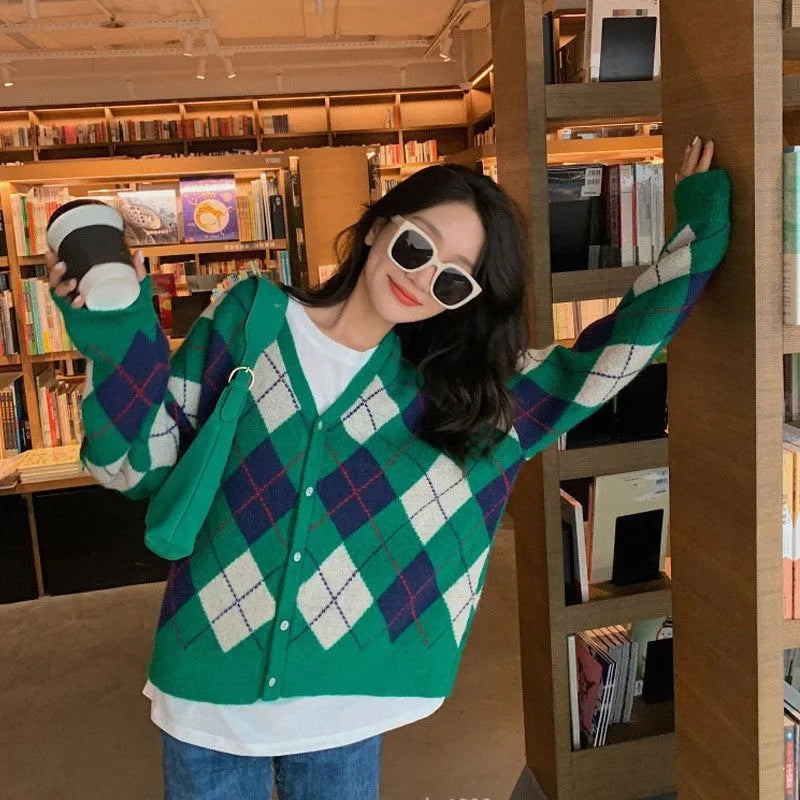 Macaron colour knitted casual cardigan coat in Japanese Korean style