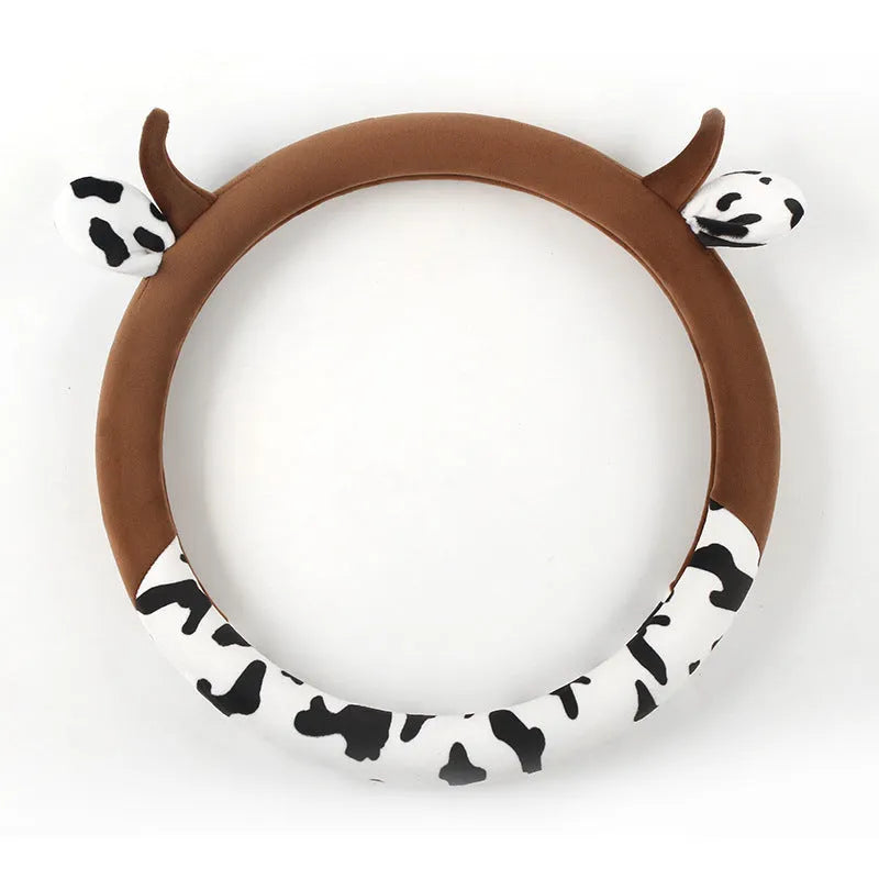 Short plush car steering wheel cover with protective handle in black colour