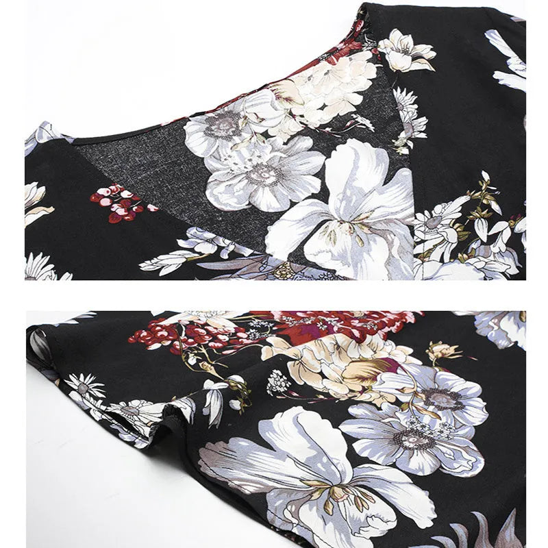 Women's floral print beach dress with v-neck and elastic waist in yellow colour