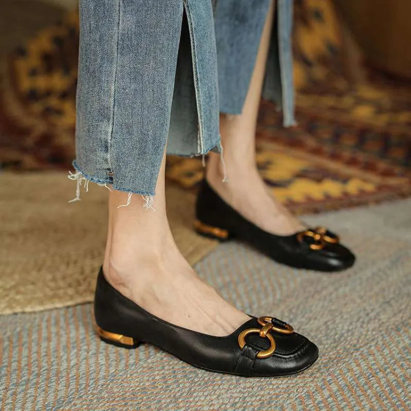 Women's low heel Wanwan Lei style pumps with square toe and shallow mouth design in multiple colour options