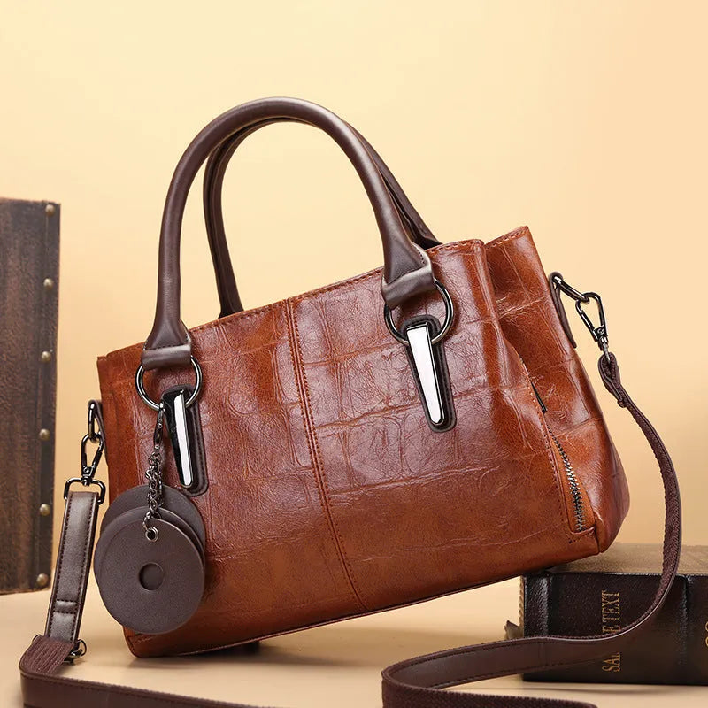 Horizontal square PU shoulder bag in vintage brown colour with single strap and open outer pocket