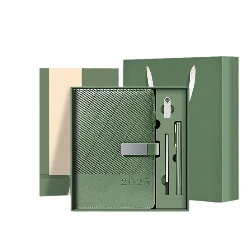 A4 office notepad with striped PU leather cover showing eight colour options