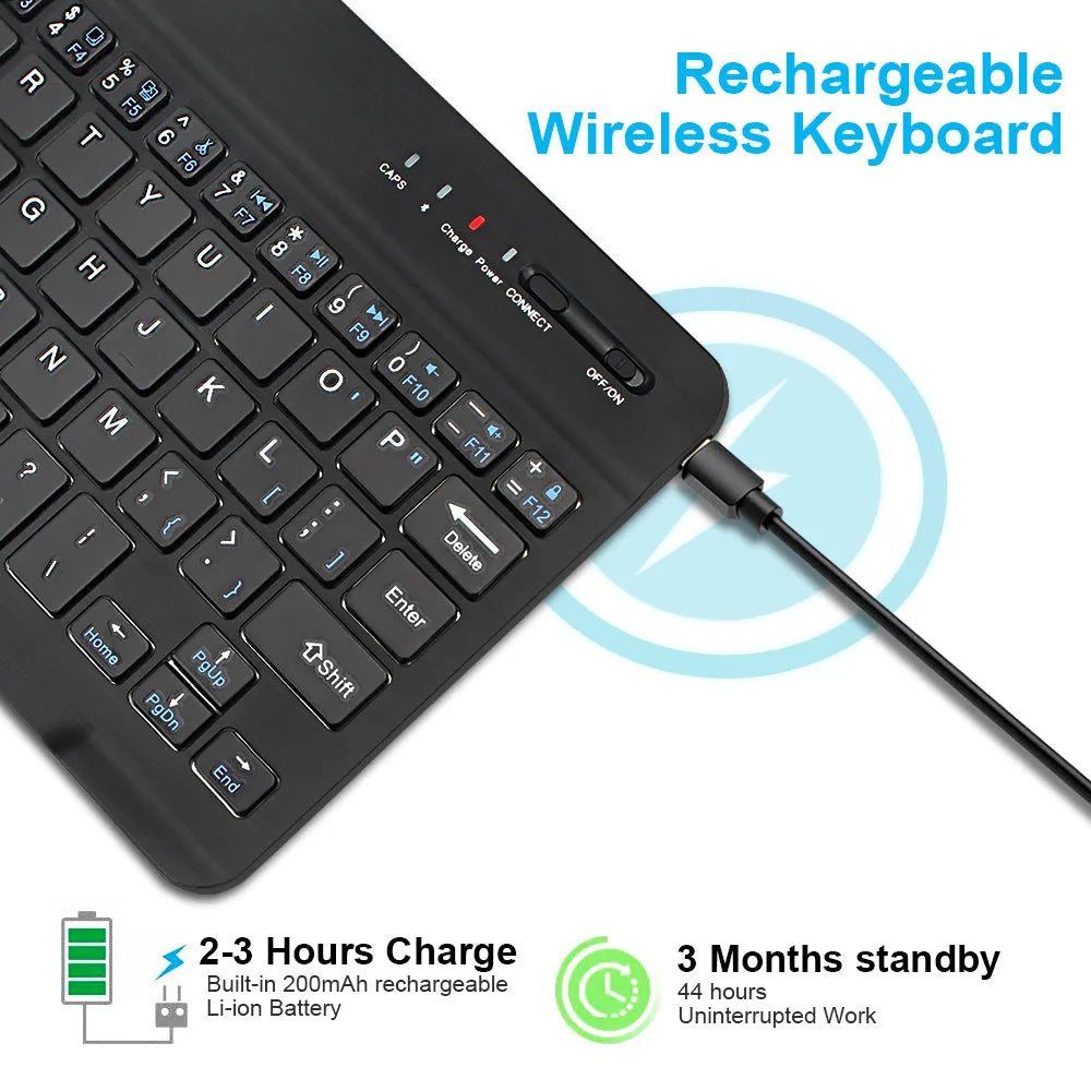 Mini Bluetooth wireless keyboard in black or white colour with compact design for tablets