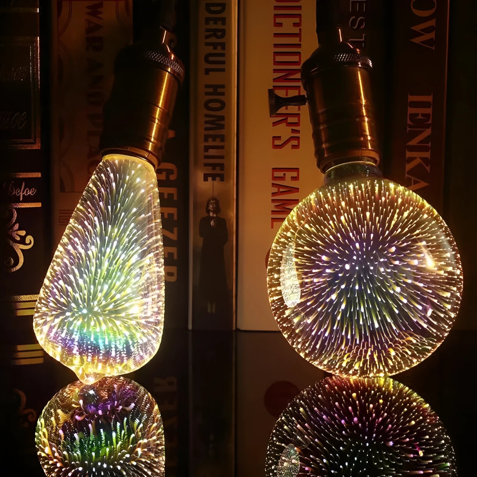 Decorative LED 3D light bulb with E27 socket in various shapes including heart and star designs