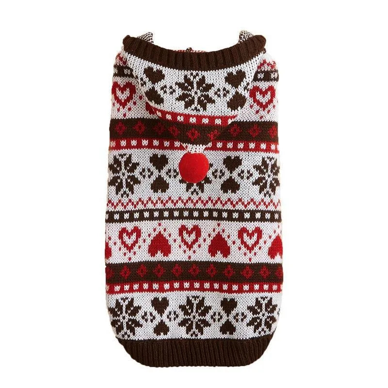 Pink blue grey acrylic dog sweater with snowflake love striped camouflage pattern for small breeds