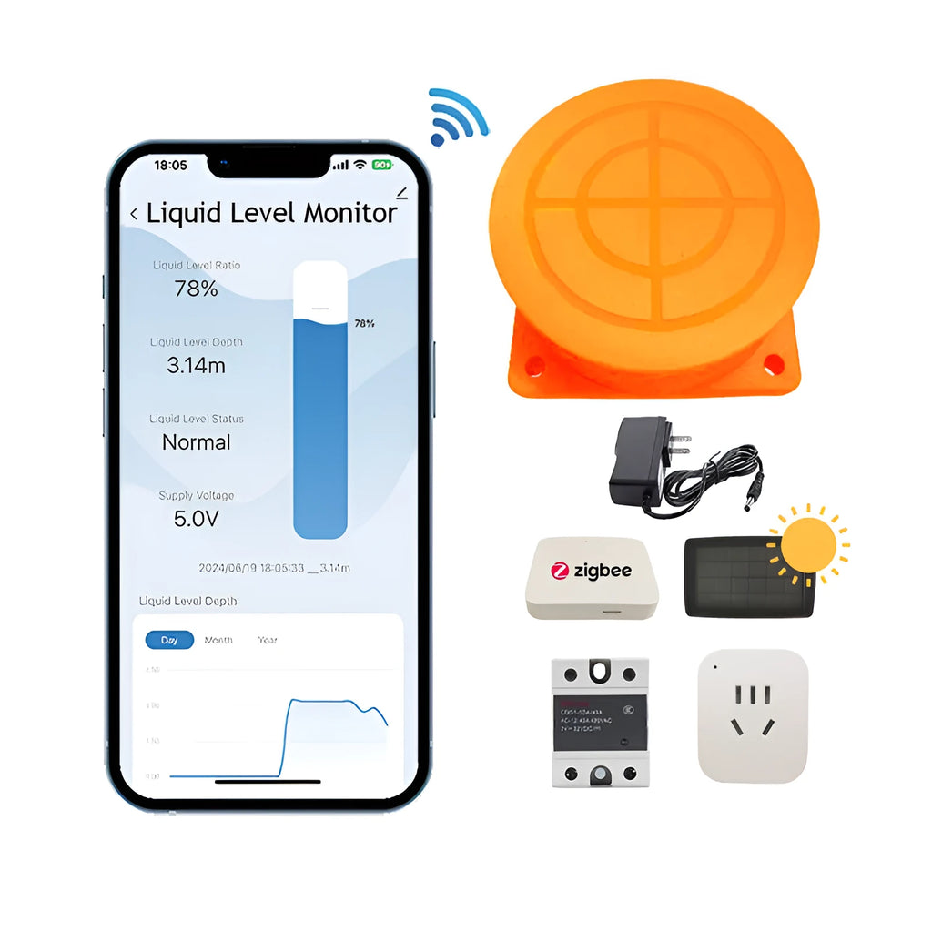 ME201W wireless fluid level monitor for water and oil tanks with mobile app control