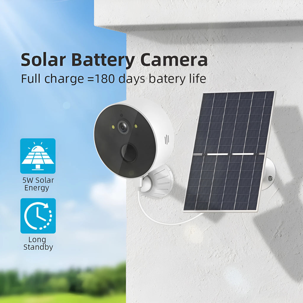 Solar panel and 1080P outdoor security camera for wire-free garden and perimeter monitoring