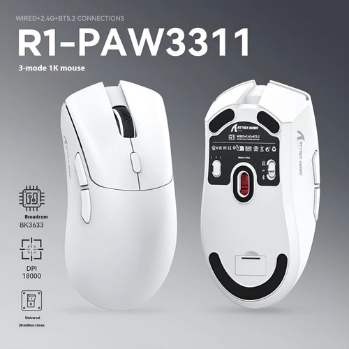 Attack Shark wireless Bluetooth triple-mode mouse in black, white and red colour options