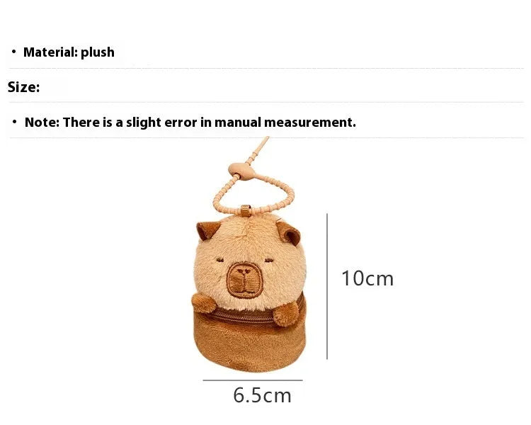Cute Cartoon Capabala brown plush coin purse and earphone bag with embroidered animal pattern