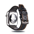 Apple Watch compatible leather strap with carbon fibre pattern case in multiple colours