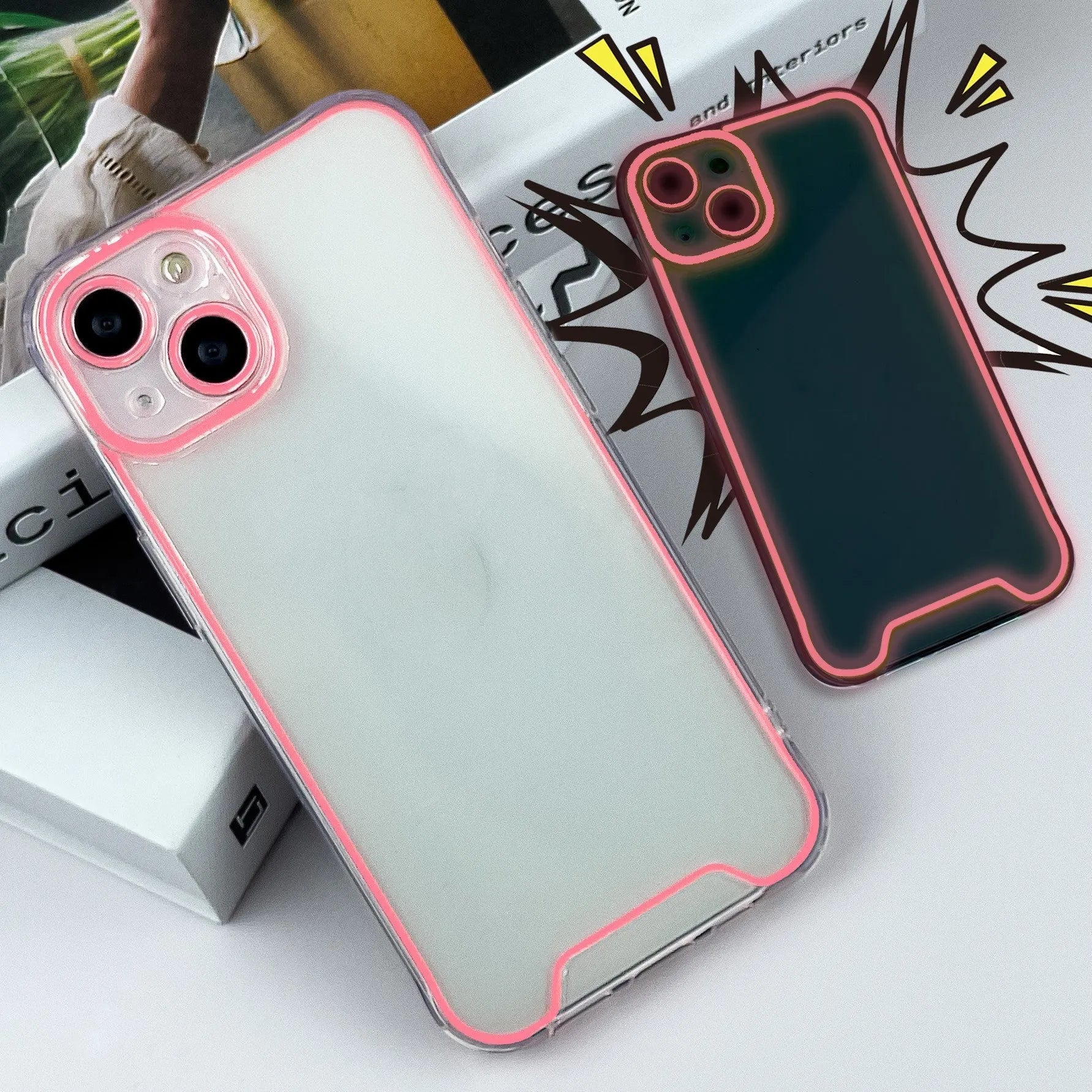 Glow in the dark green Christmas soft shell iPhone case on a table.
