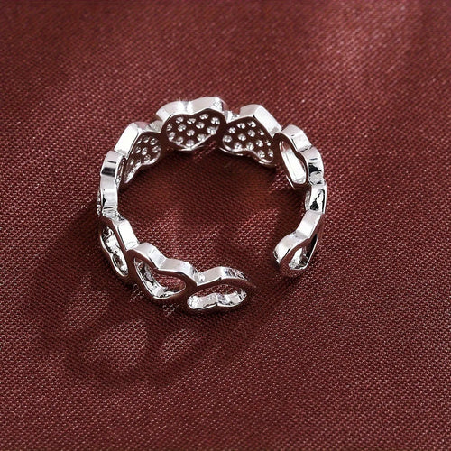 Adjustable opening couples ring with love heart design in gold or silver colour on geometric copper band