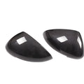 Black carbon fibre rearview mirror covers for Porsche Macan with woven texture detail