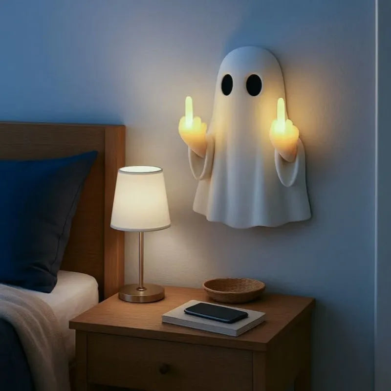 Plastic ghost statue night lamp Halloween decoration in white or black colour options