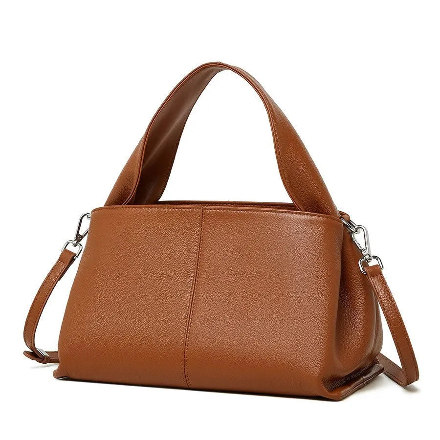 Women's solid colour retro texture cowhide leather messenger bag in horizontal square shape