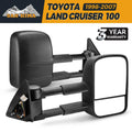 Pair of black plastic foldable rearview mirrors for Toyota Land Cruiser 100 1998-2007 models