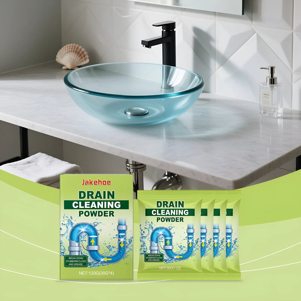 120g tub of drain unblocker cleaning powder with sodium hydroxide and aluminium for sinks and pipes.