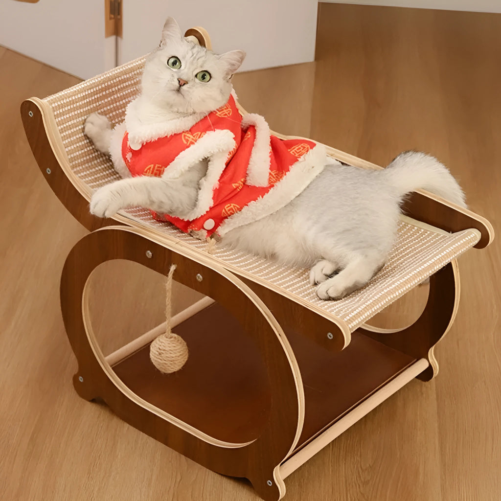 Solid wood sisal cat scratch mat and bed in walnut or wood colour