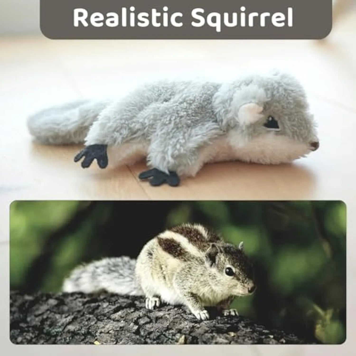 Grey flapping squirrel cat toy with waving wings and realistic sound effects