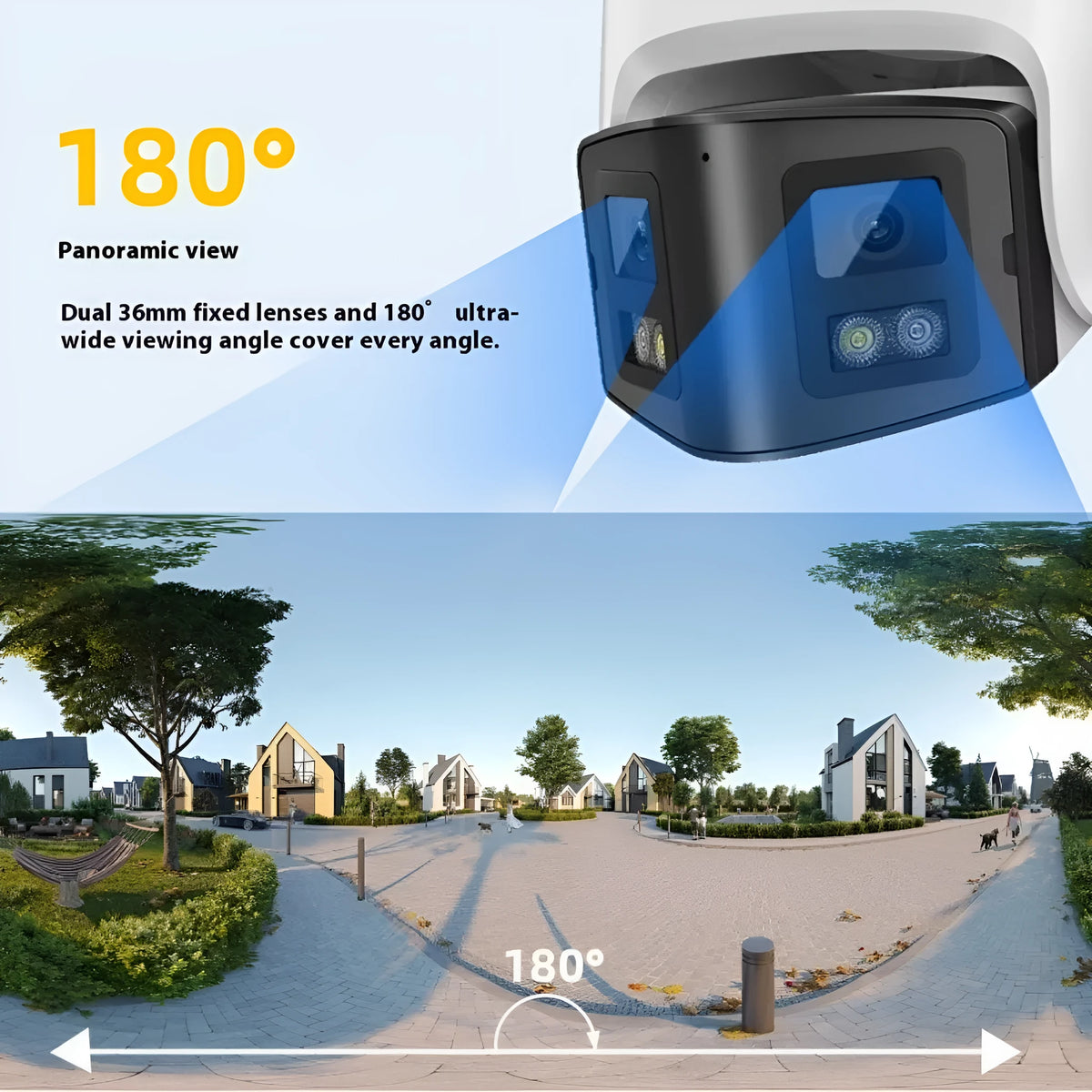 4MP dual-lens IP66 waterproof security camera with POE, dimensions 124x72x201mm.