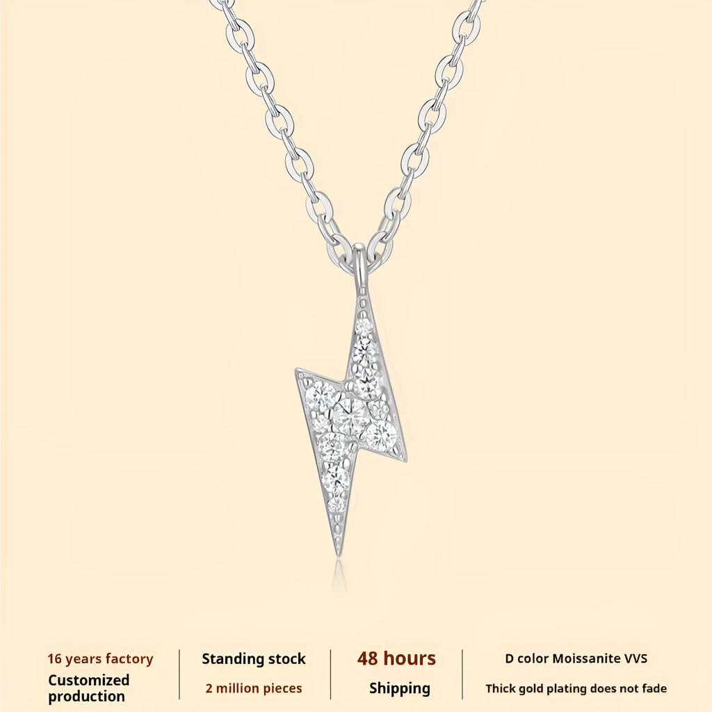 S925 silver cross chain necklace with moissanite lightning pendant, adjustable 21cm to 50cm length