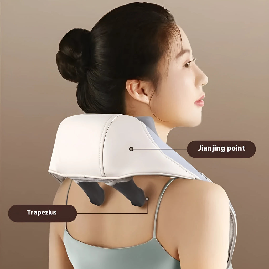 Blue rechargeable electric neck and back massager with foldable design