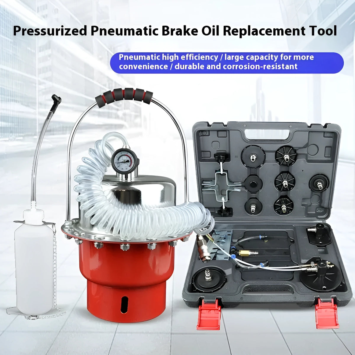 Steel pneumatic brake fluid replacement machine with pressure gauge and 5-litre tank