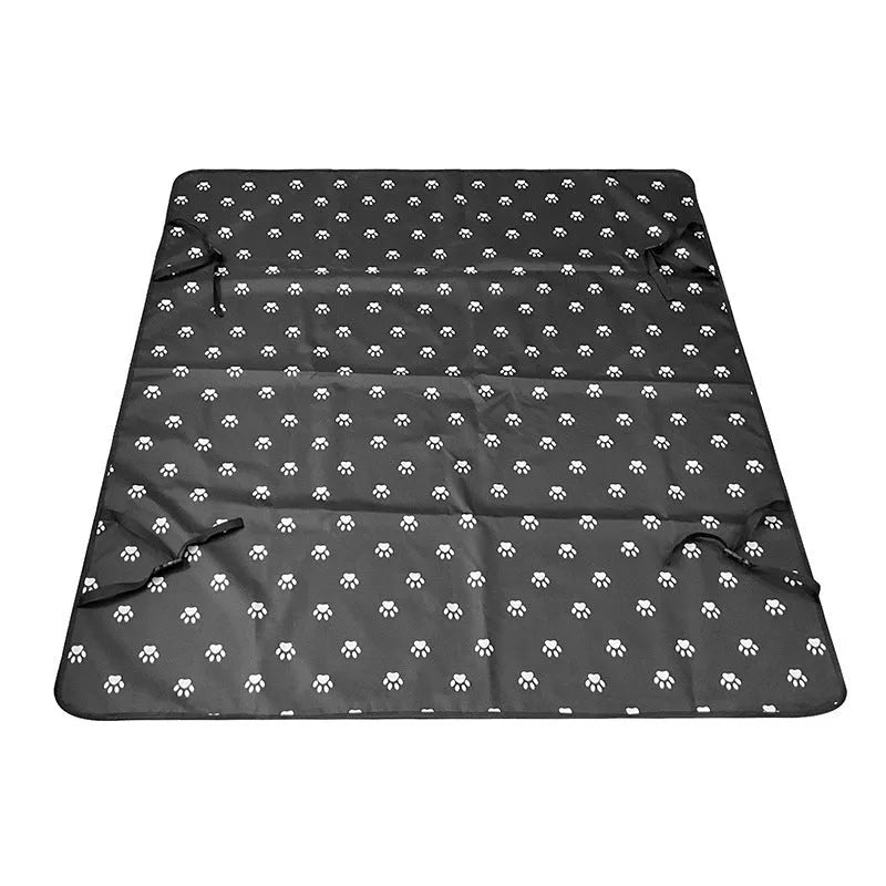Car pet mat for rear seats with water resistant cloth and dog paw print design in grey colour
