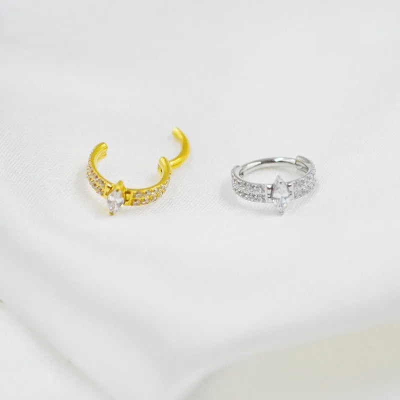 Heart-shaped zircon diamond earrings in gold and silver colours with 316 titanium steel construction