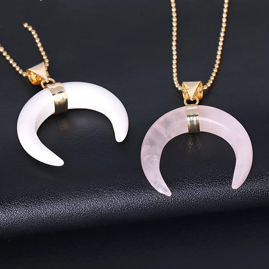 Natural stone moon pendant necklace on 45cm chain with copper fittings