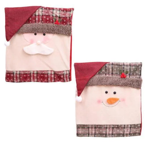 Christmas chair covers set featuring Santa Claus, Snowman and Santa hat designs for holiday dining chair decoration