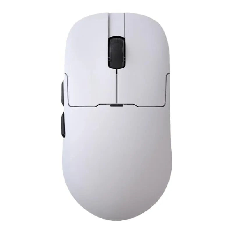 AJ159 white and black gaming mouse with three-mode connectivity on a mouse mat