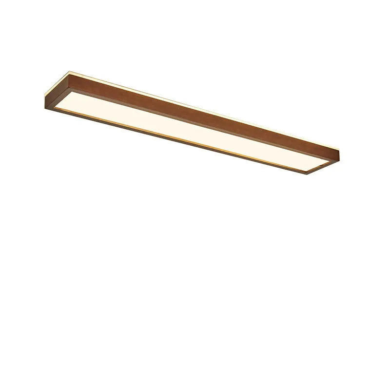 Solid wood long linear ceiling lamp in new Chinese style, shown in multiple length options.