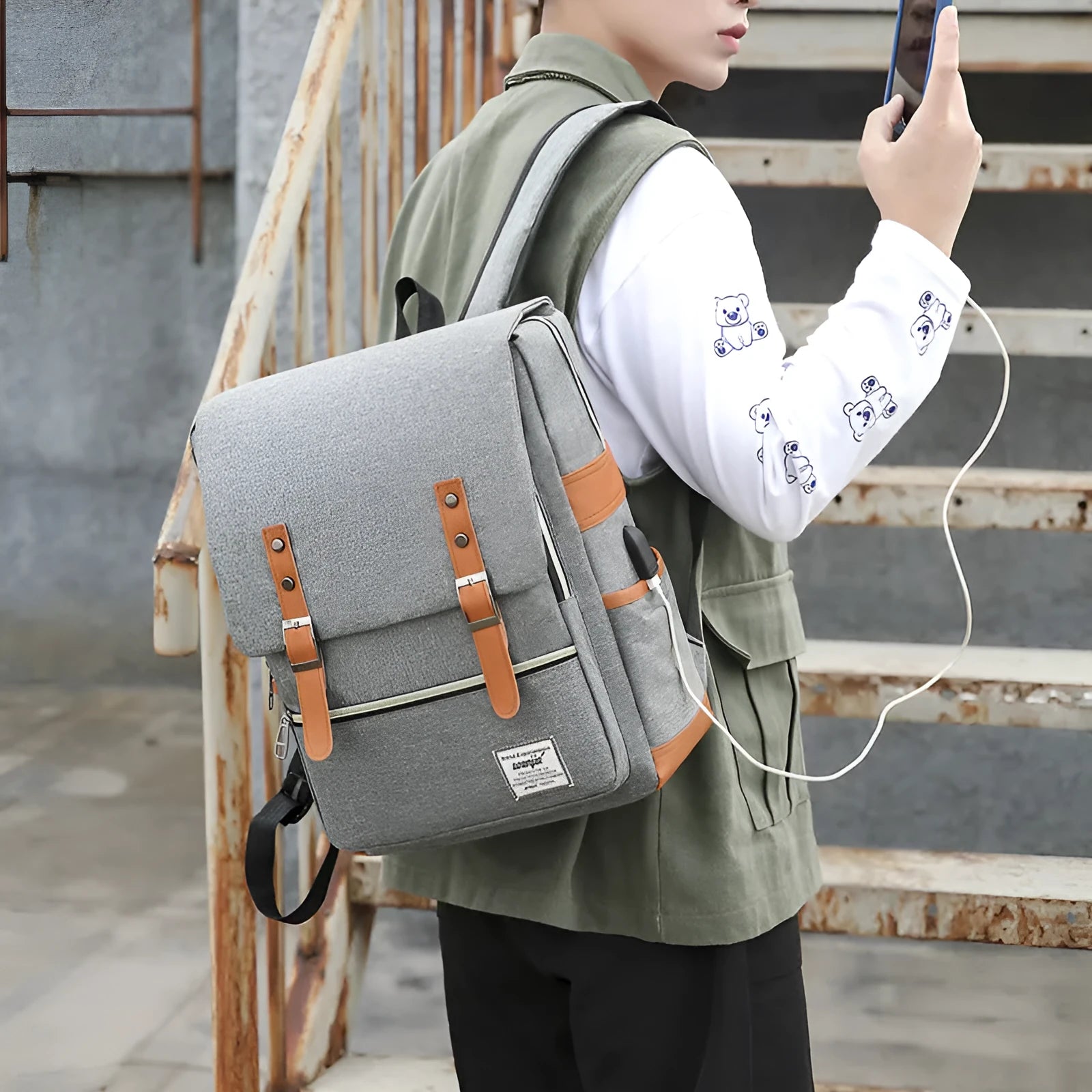 Three-piece waterproof Oxford cloth business backpack with curved shoulder straps in four colour options