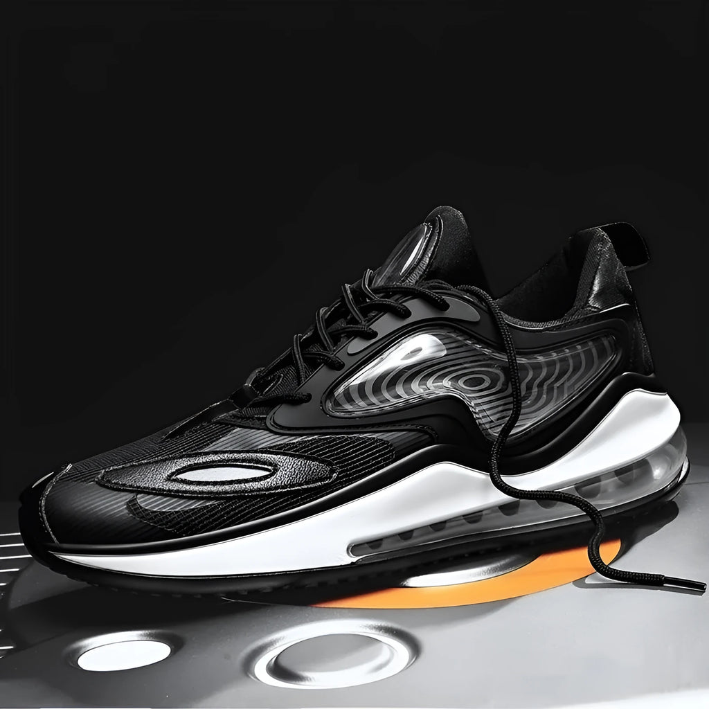 Men's summer air cushion trainers in Space Black with height-increasing design and rubber sole