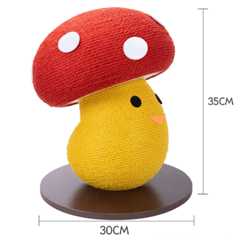 Foldable round mushroom-shaped cat scratcher lounge made from corrugated cardboard