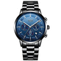 Men's waterproof quartz sports watch in black and rose red gold with 12mm thickness