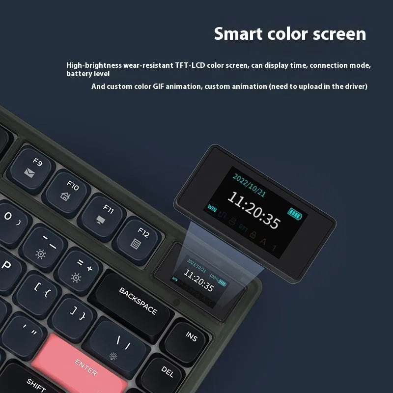 AJAZZ AK832PRO three-mode mechanical keyboard with colour screen, shown in green colourway.
