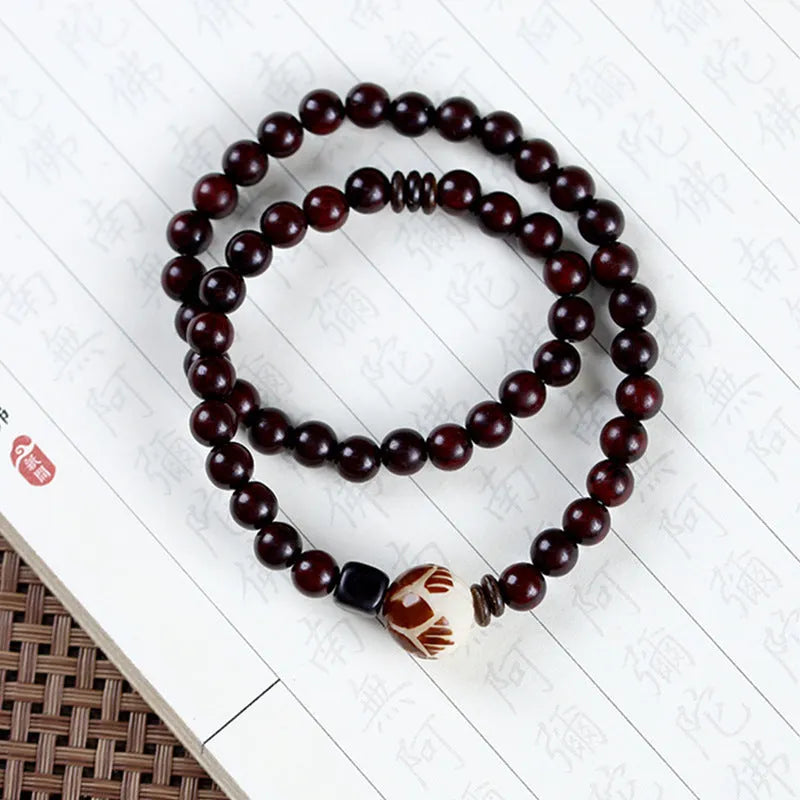 Rosewood double-ring bracelet with floral design measuring 10mm
