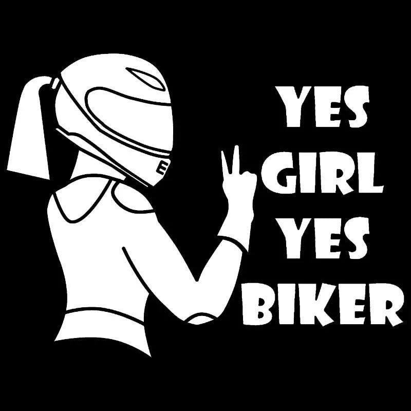 Cool girl rider character car waterproof sticker in black, white, and laser colours