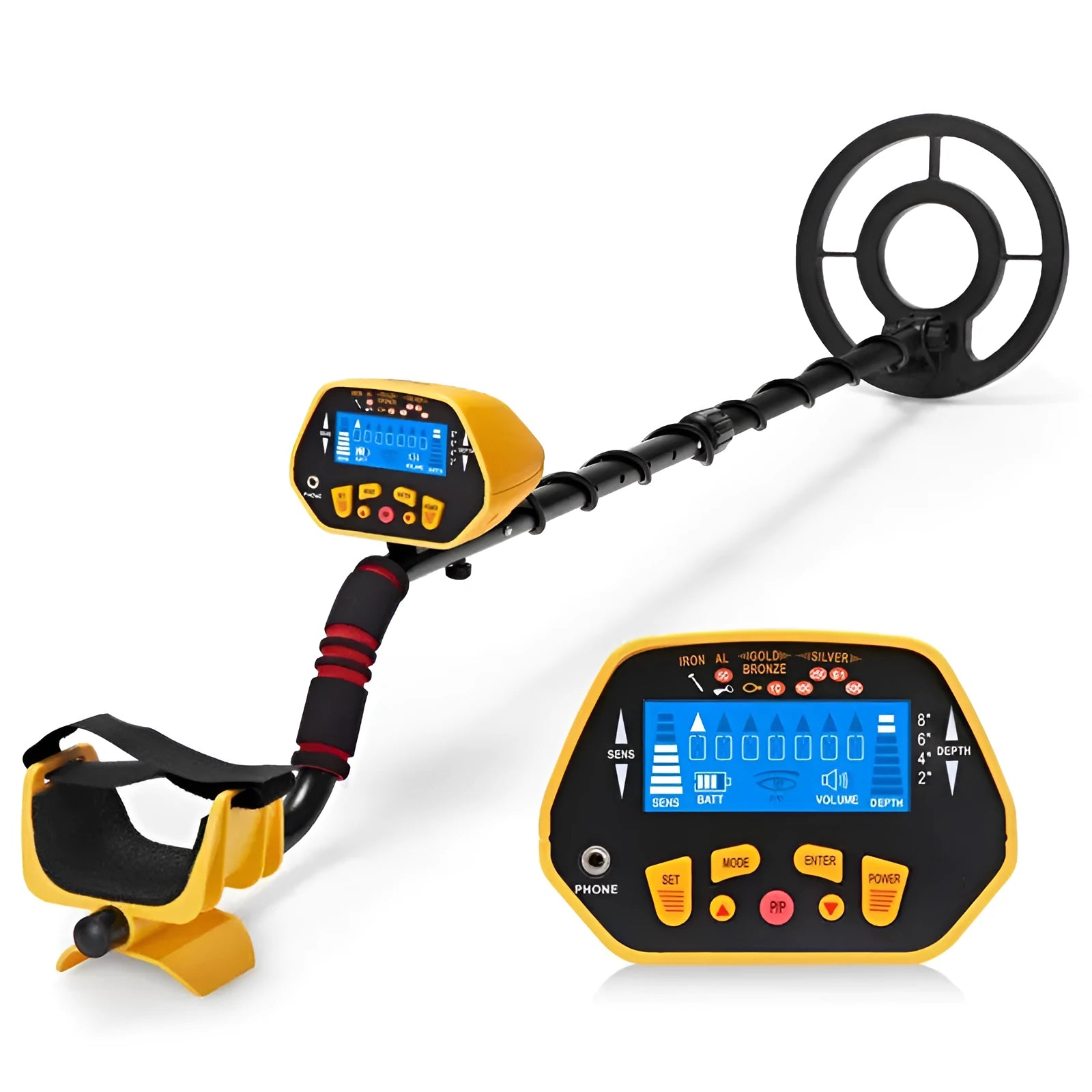 GC1028 black and yellow professional metal detector with LCD display and waterproof search coil