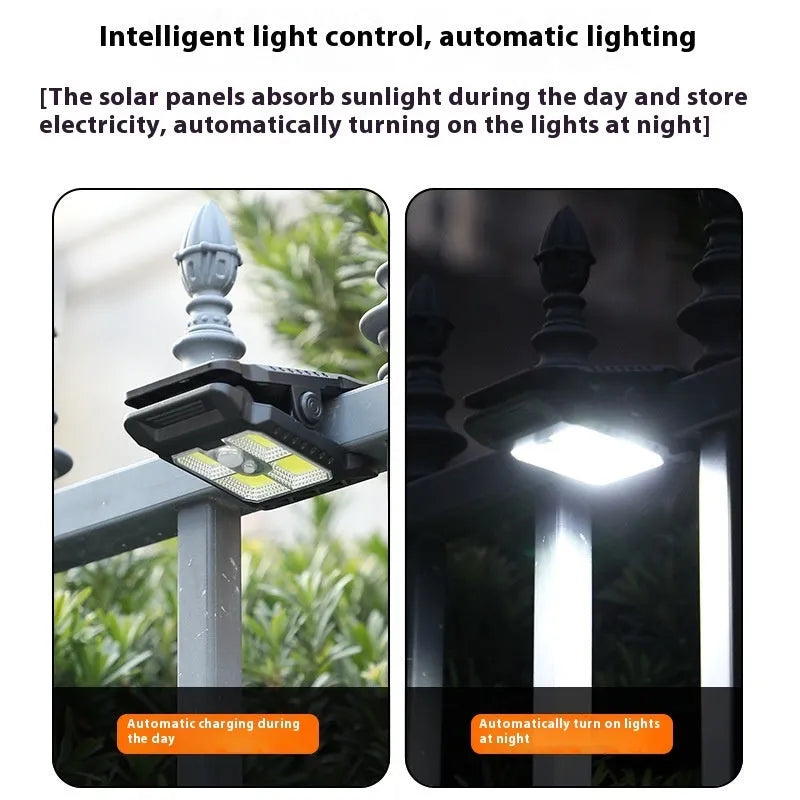 Compact white ABS clip lamp with motion sensor, shown clipped to a shelf edge