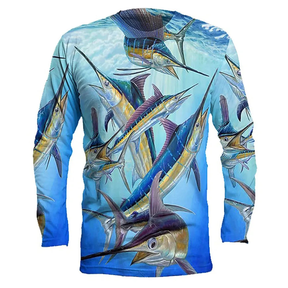 Men's round neck pullover top with fish print design in milk silk fabric available in multiple colors and sizes