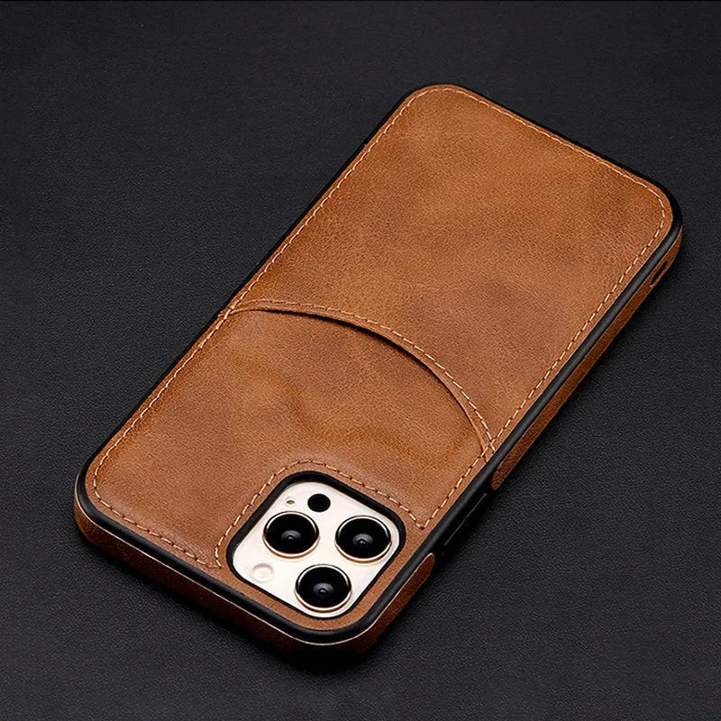 Dark blue PU leather protective case for iPhone models from 7 to 14 Pro Max.