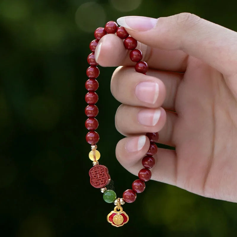 New Chinese style bracelet with Emperor sandstone beads and fu character in 6mm or 8mm size.