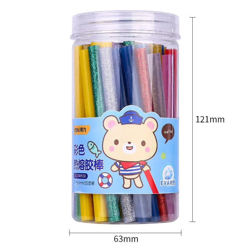 Transparent hot melt glue sticks, 7mm diameter, 55-piece set in packaging