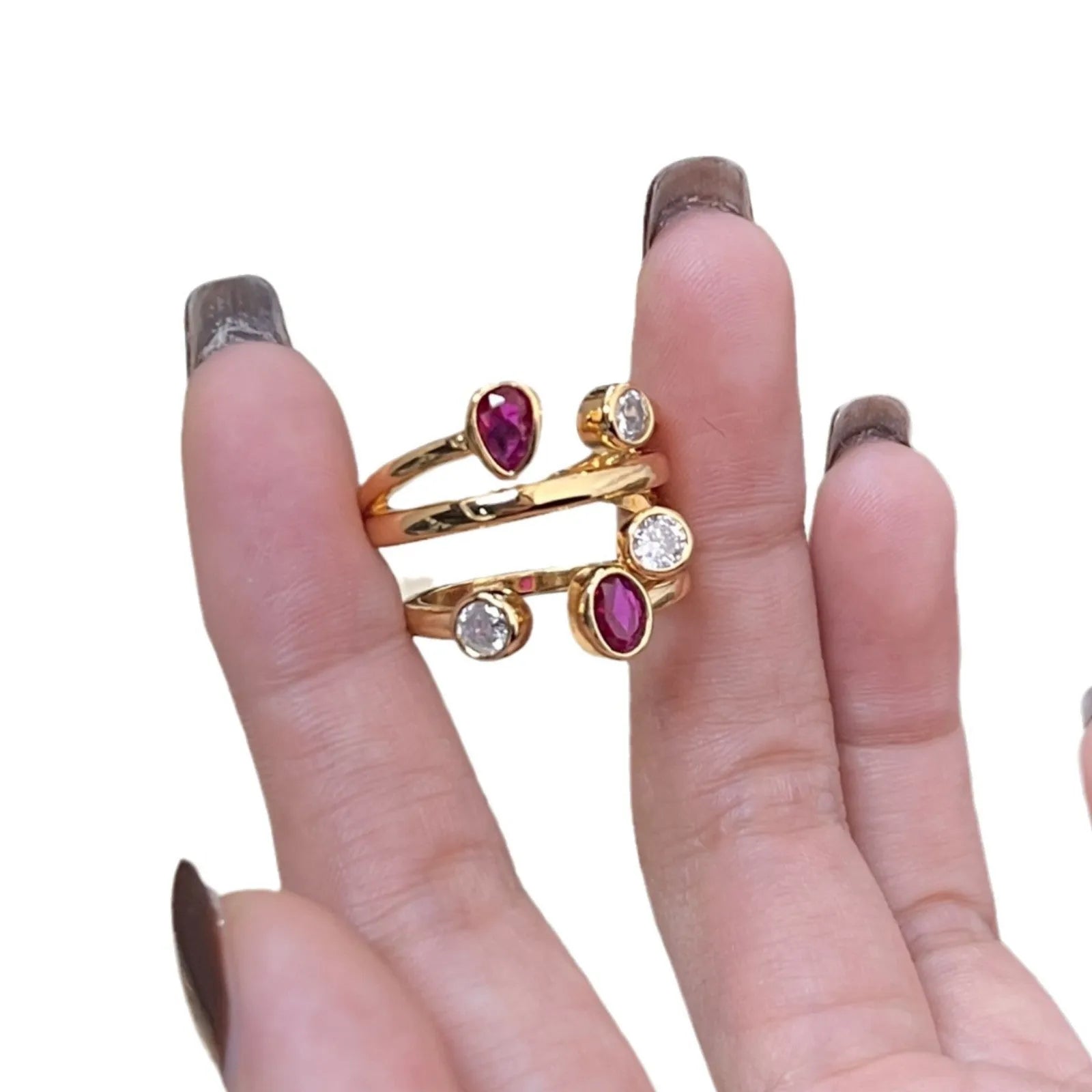 Geometric irregular cross diamond ring with two-tone colour options