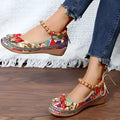 Women's black ethnic platform sandals with elastic band and round toe